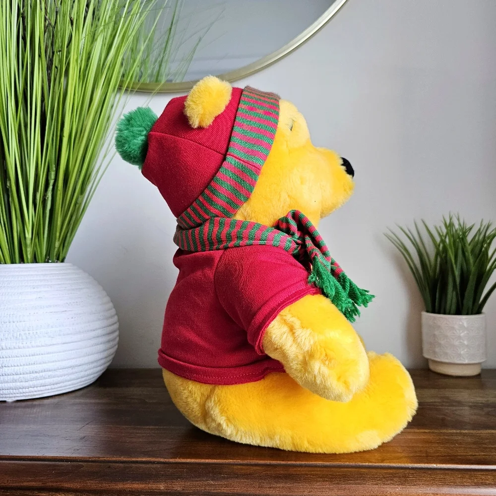 Vintage Disney Winnie the Pooh Plush 14” Mattel Arcotoys Holiday Scarf Red Shirt